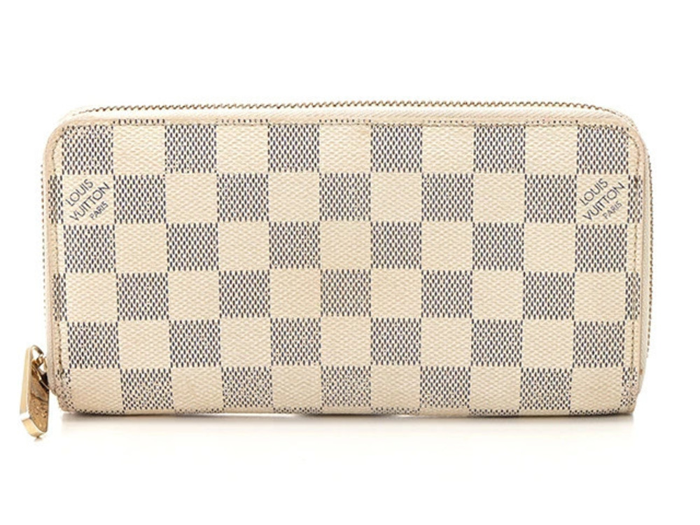 LOUIS VUITTON Zippy Wallet Round Zip Long Damier Azur White